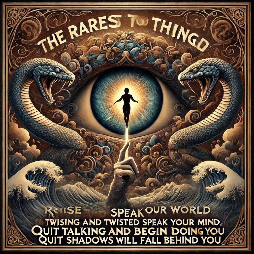 the rarest thing in the world. rising and speak your mind Twisted shadows will fall behind you. quit talking and begin d...