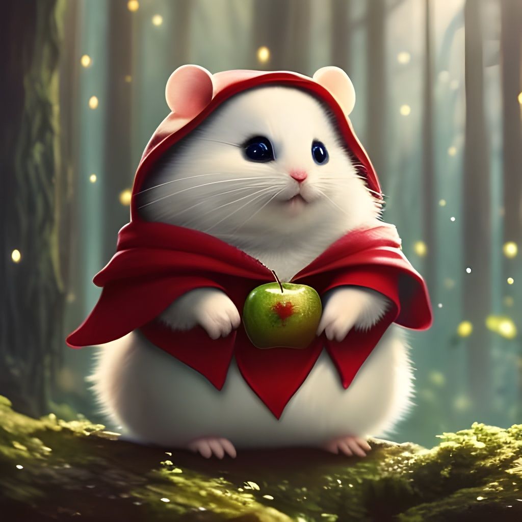 “I’m not chubby, it’s just fur!”: my hamster as Little Red Riding Hood 🐹🍎  by @Ria Hagane