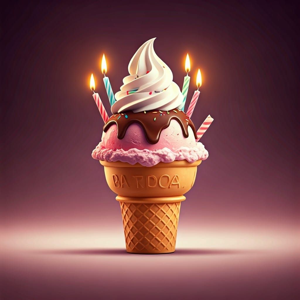 Whimsical Birthday Ice Cream Cone in Candy Art Style