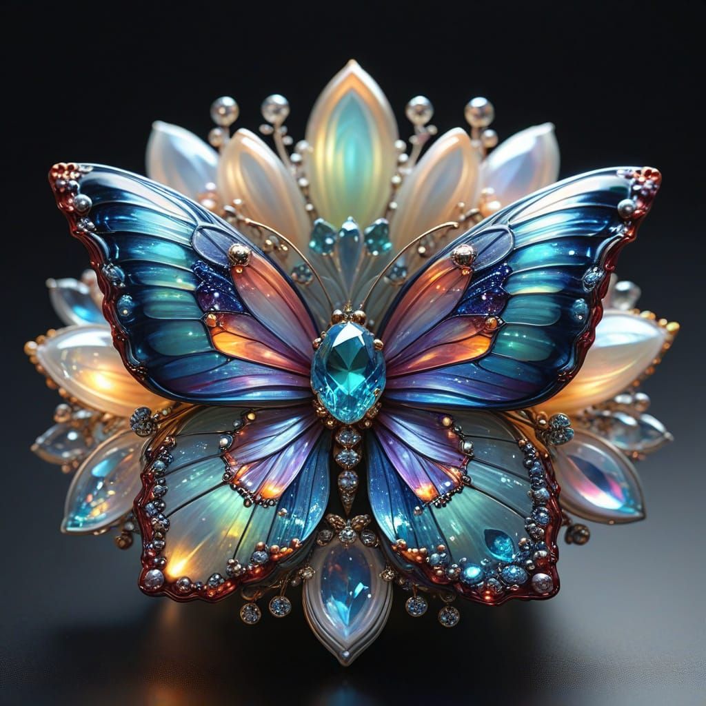 Iridescent Butterfly Amidst Rainbow Echeveria Blooms