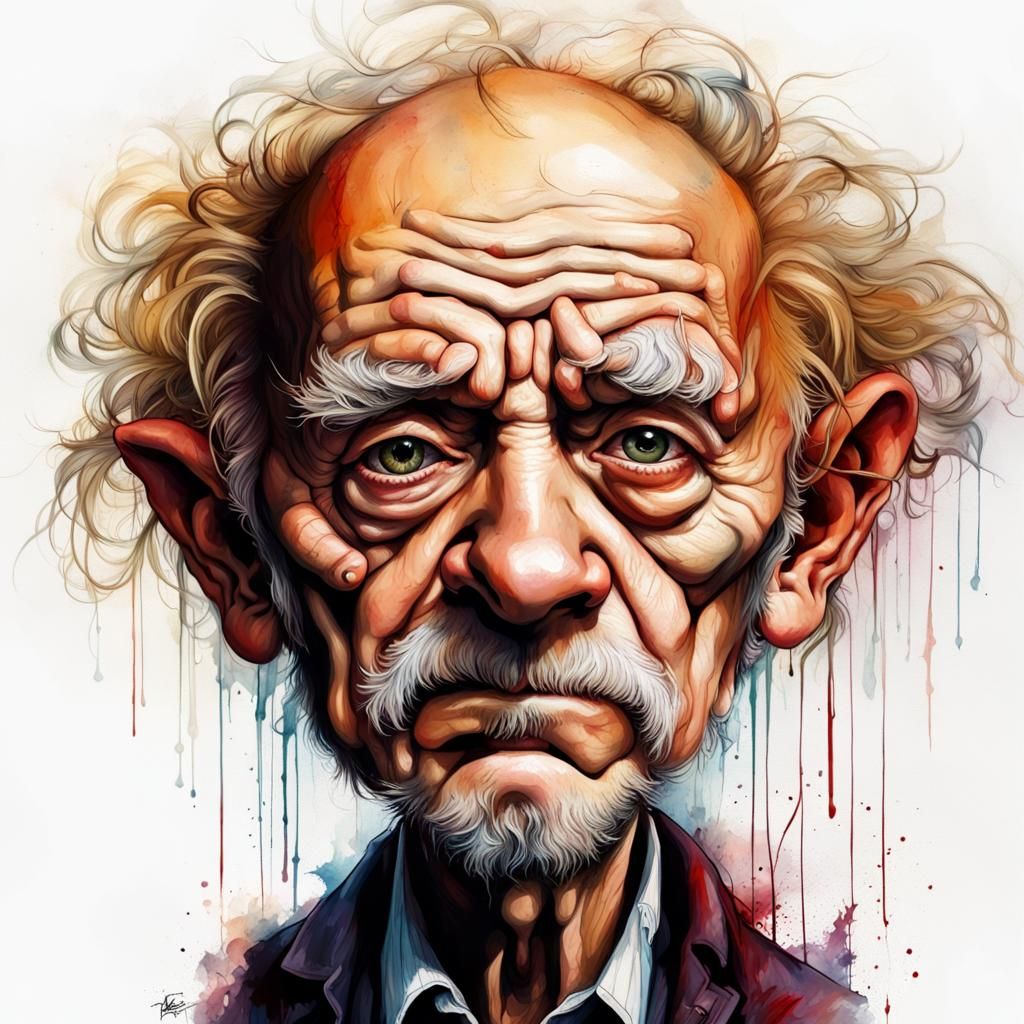 Chibified Grandpa Portrait in Fine Art Style