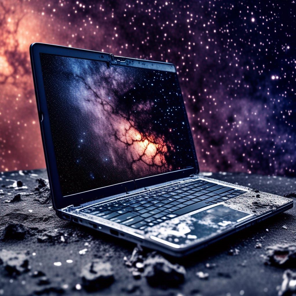 Destroyed laptop on the edge of the galaxy - AI Generated Artwork ...