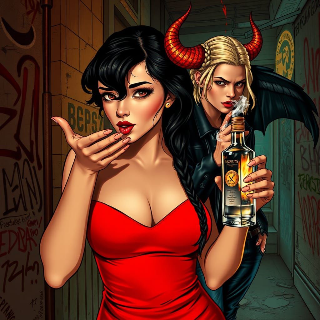 Brunette woman blowing kisses
Emo man smoking a joint 
Stunn...