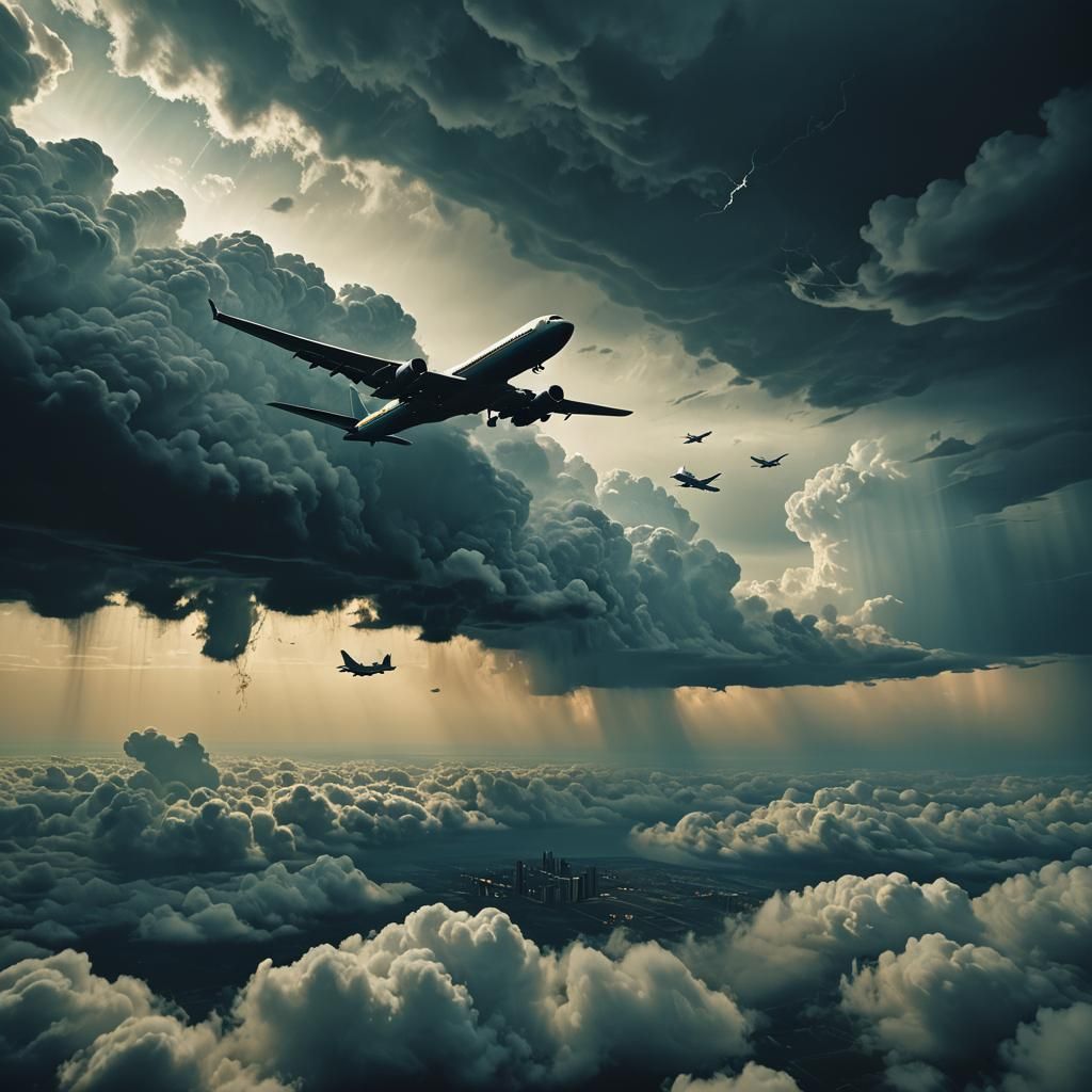 Surreal Plane Looms Over Divided Landscape in Film Noir