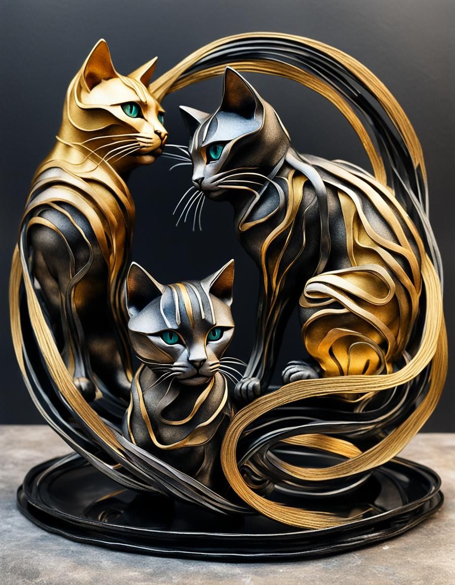 art deco abstract  3 kittens, artistically abstract table art  by @Alleycat