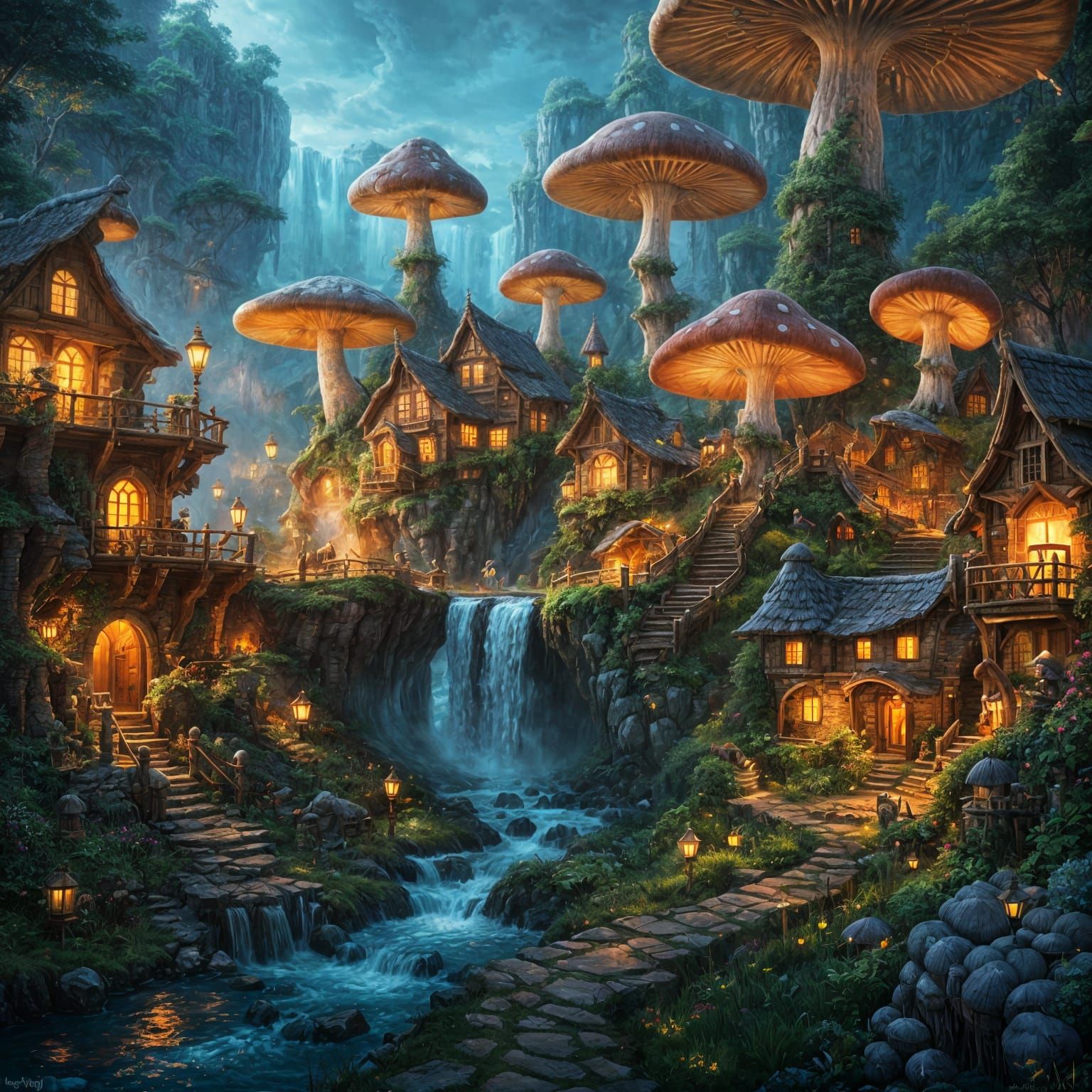 Mushroom Village at Dawn: Fantasy Concept Art