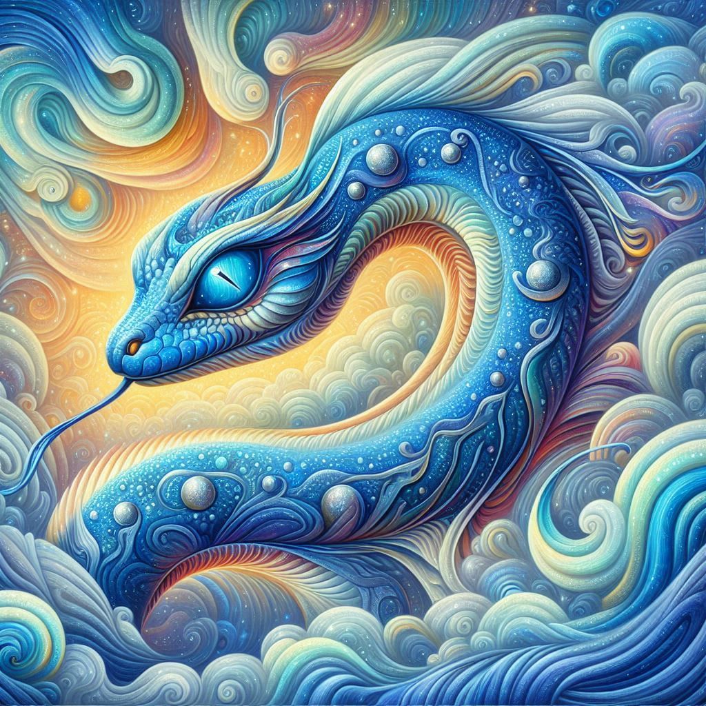 A beautiful blue snake, painting, surrealist inspired style, gorgeous illustration, in art brut style, 32k, concept art, intricate, detailed...