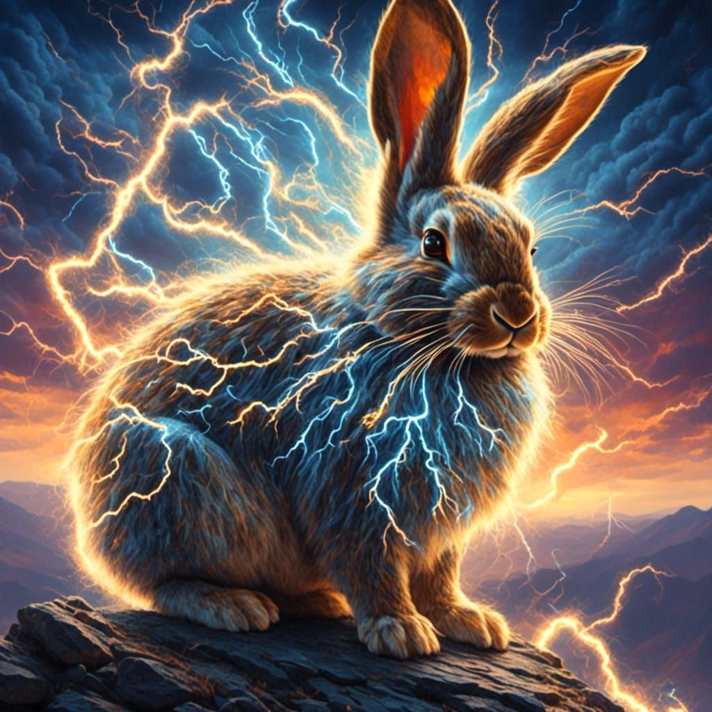 A rabbit made out of lightning <lora:Raio:1.0> 