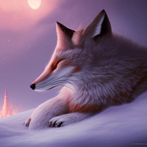 sleeping snow fox