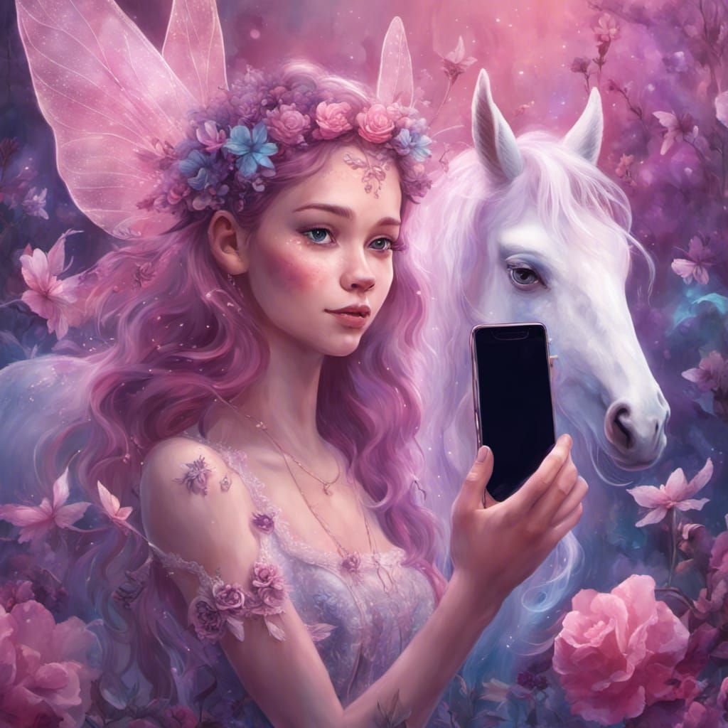 magical fairy selfie with unicorn