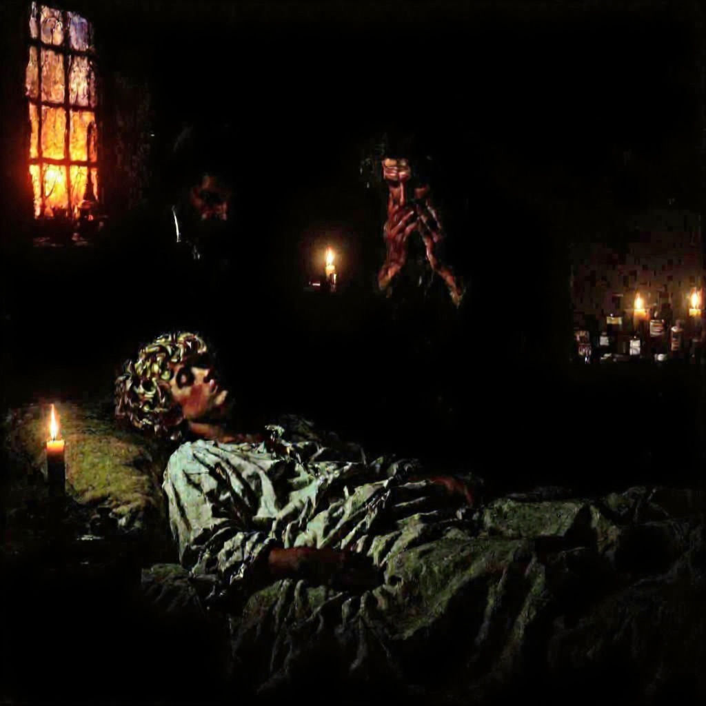 Worried Father and Sick Son in Old Style Painting