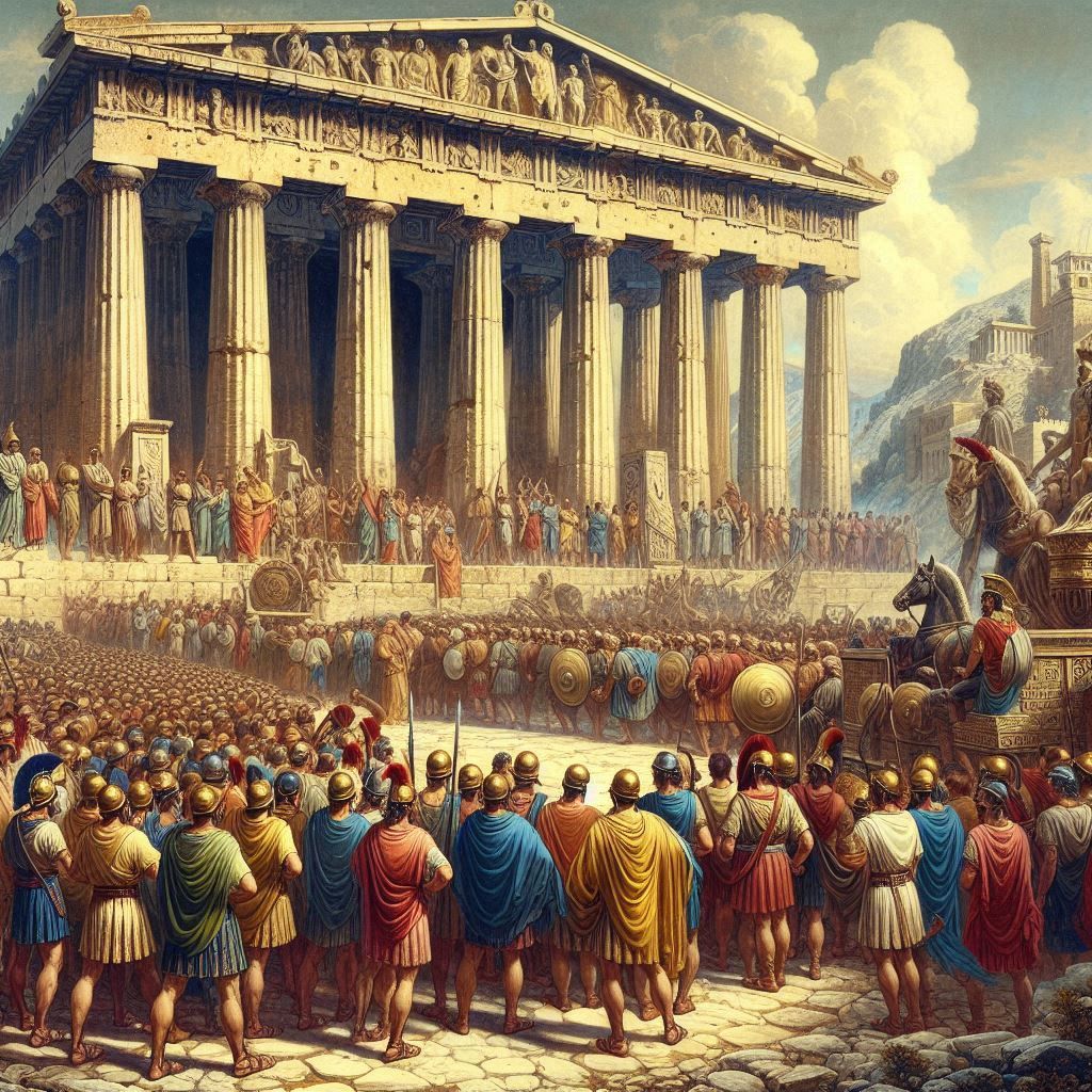 In front of the Parthenon