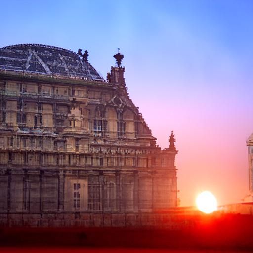 Vintage sunrise over Louvre