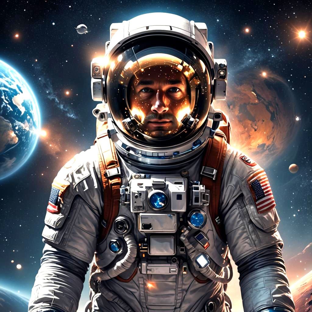 Realistic Astronaut in Space with Earth View