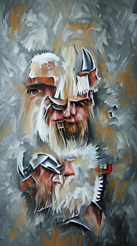 Viking berserker with long white beard portrait painting