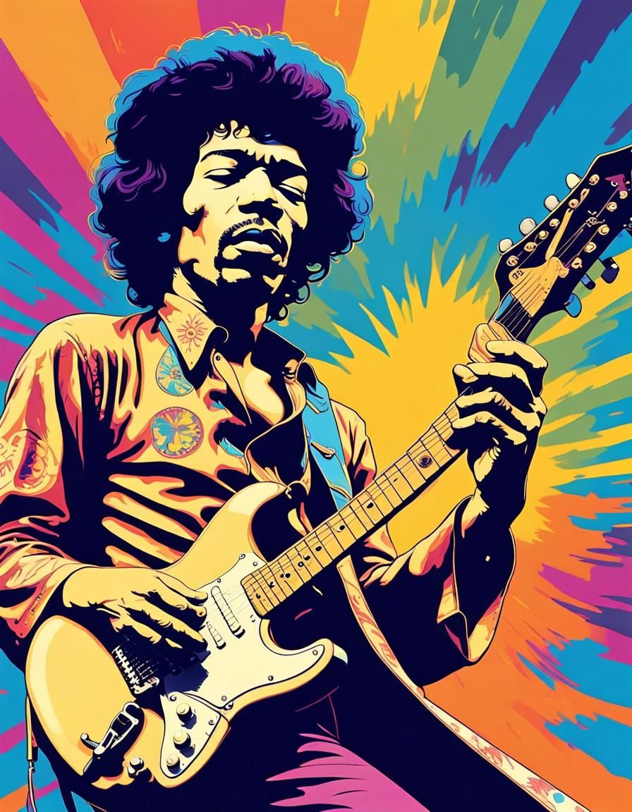 Jimi Hendrix playing guitar - AI Generated Artwork - NightCafe Creator