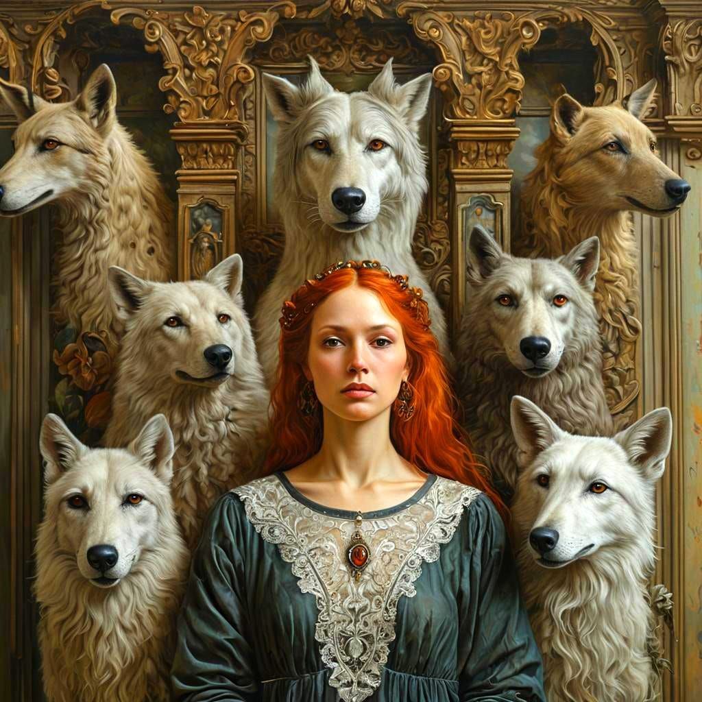 Surreal Portrait of Woman with Fantastic Animals