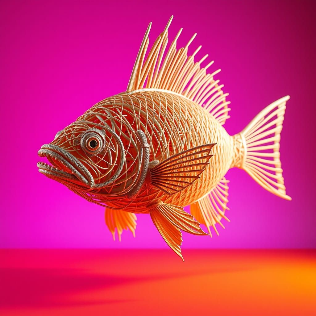 Toothpick Fish Sculpture in Dark Fantasy Style