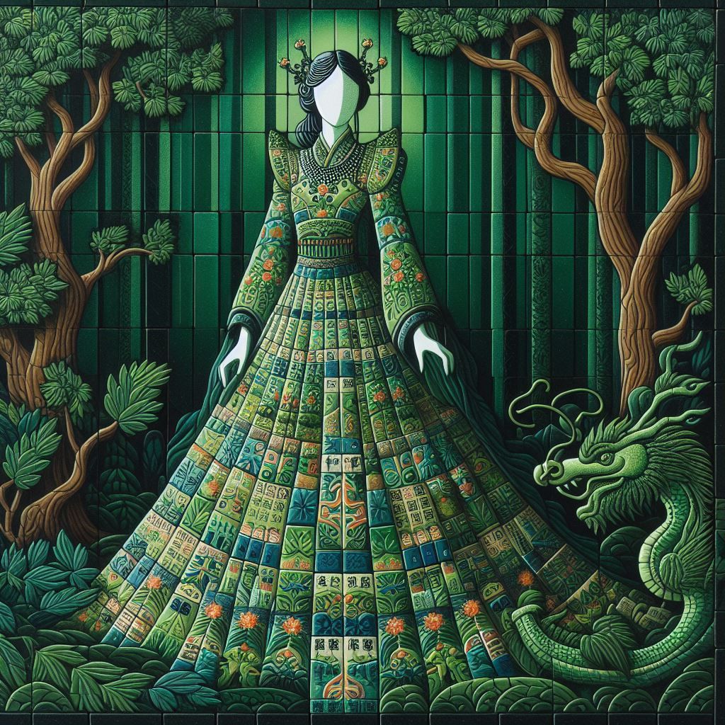 Woman in a  Green Mahjong Tile Gown