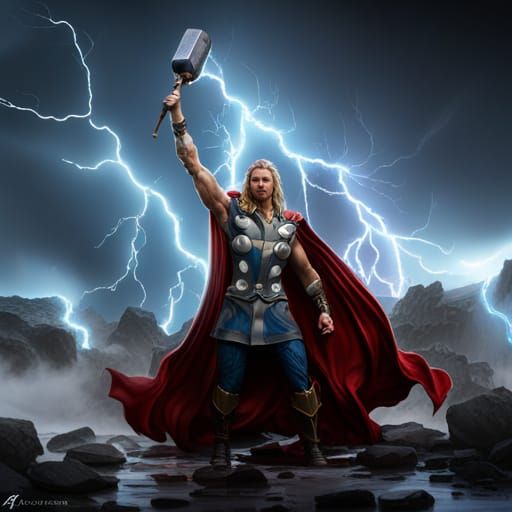 Thor summoning Lightning, Rain and Thunder - AI Generated Artwork ...