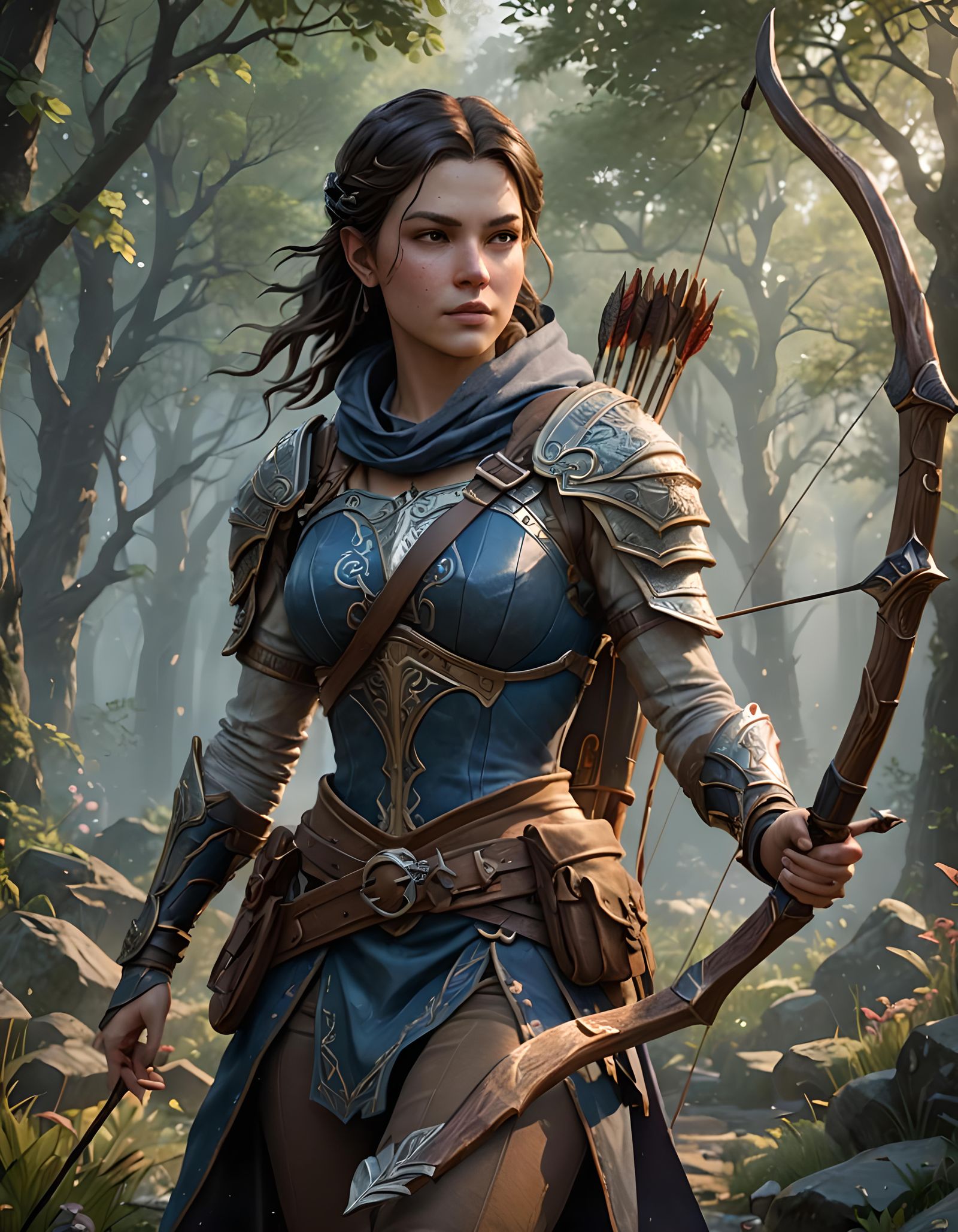 brunette female character named Kira, quiver on back and lon...