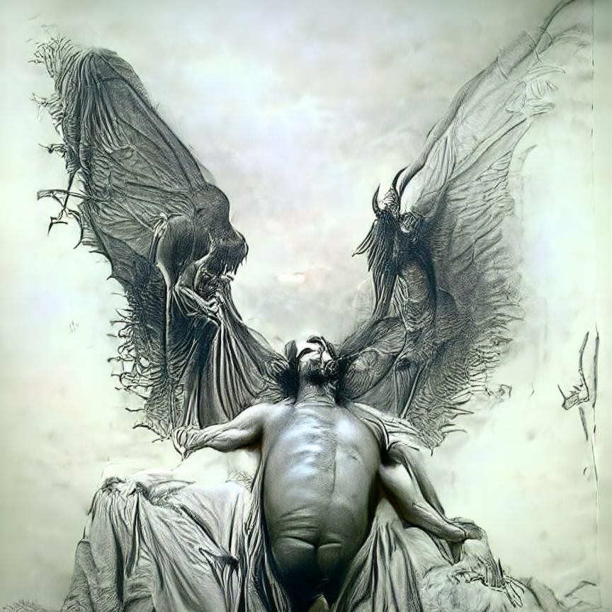 Lucifer the fallen angel Gustave Doré detailed anatomically accurate ...