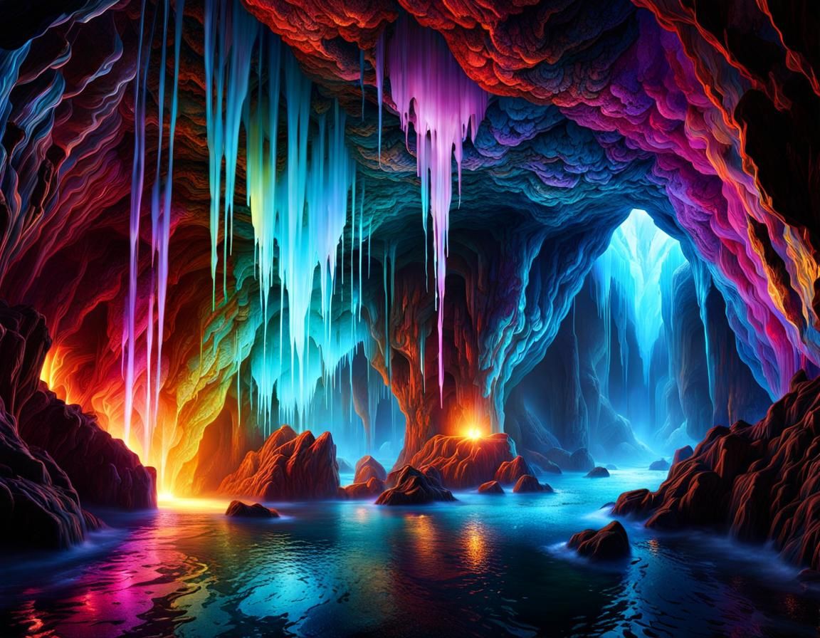 Inside of Giant Bioluminescent Crystal Cave