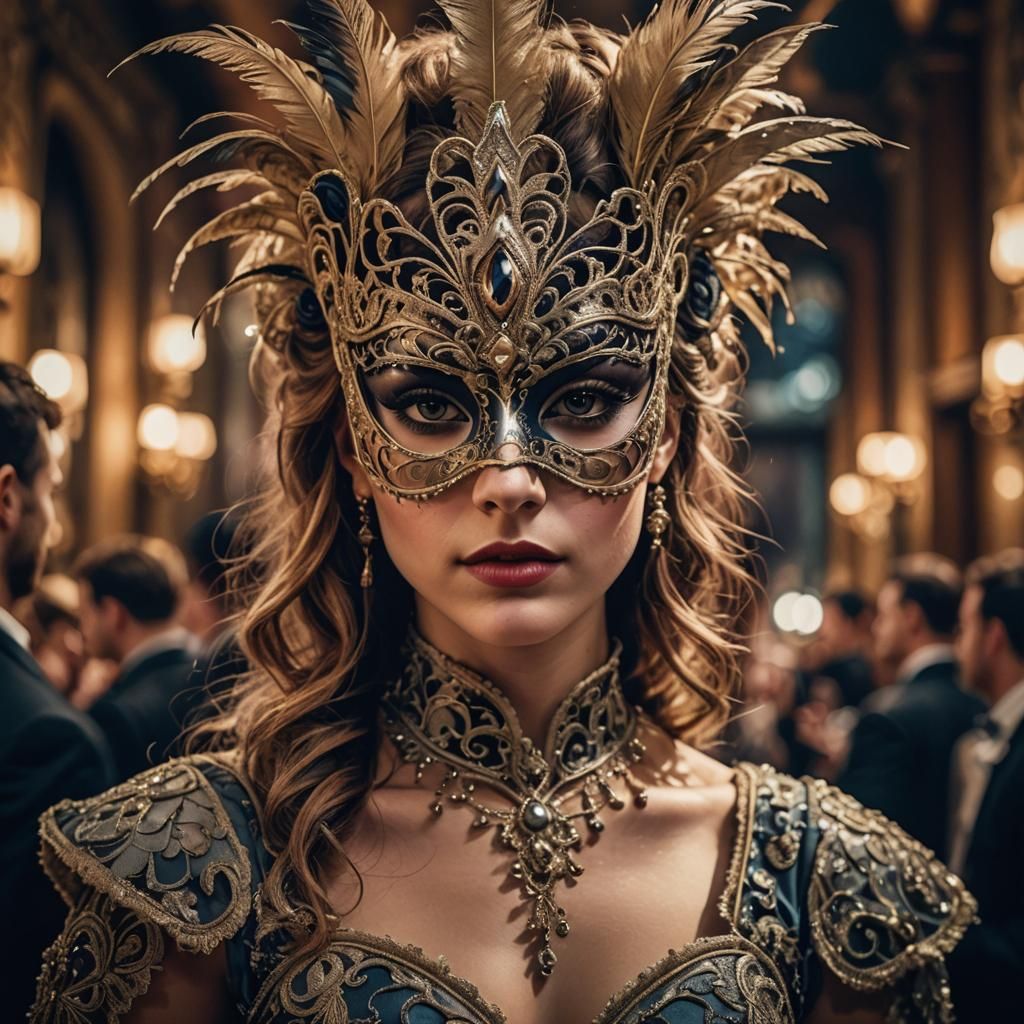 Girl at a Masquerade ball  by @inkdrop