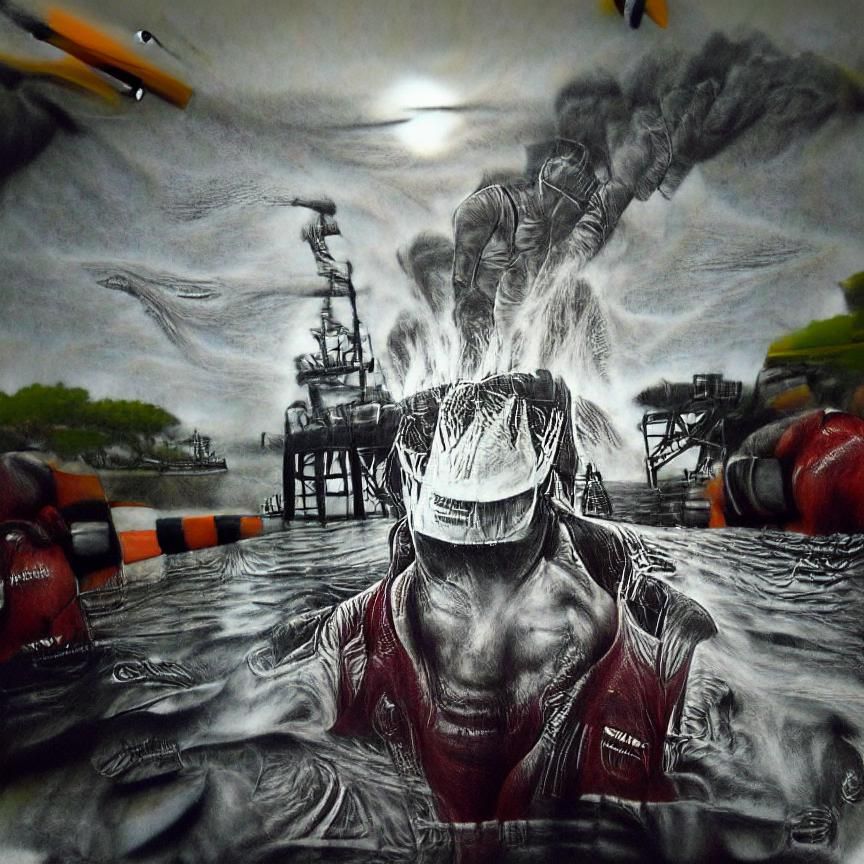 DeepWater Horizon 8k resolution 8K 3D charcoal drawing