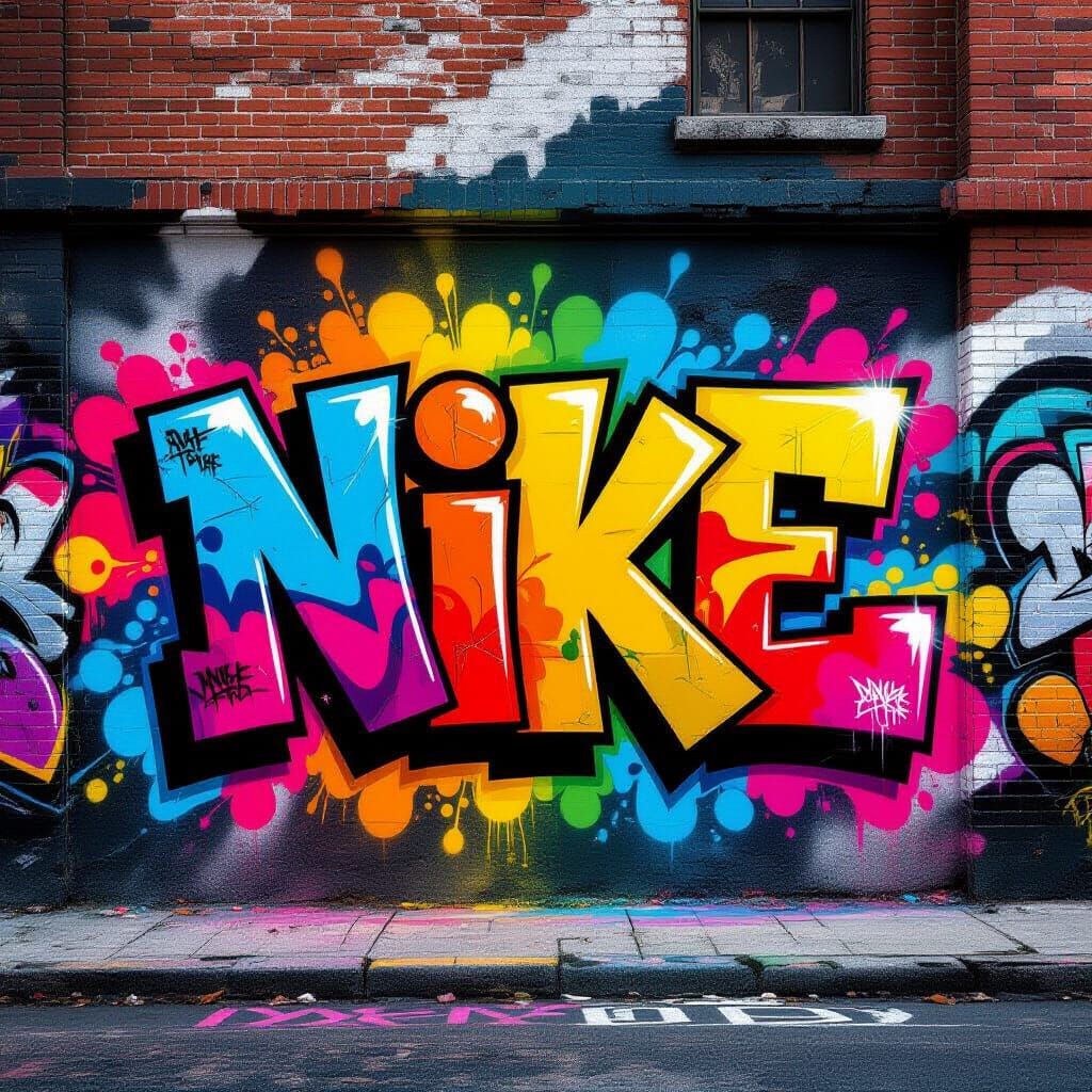 Vibrant Nike Graffiti Mural on Brick Wall