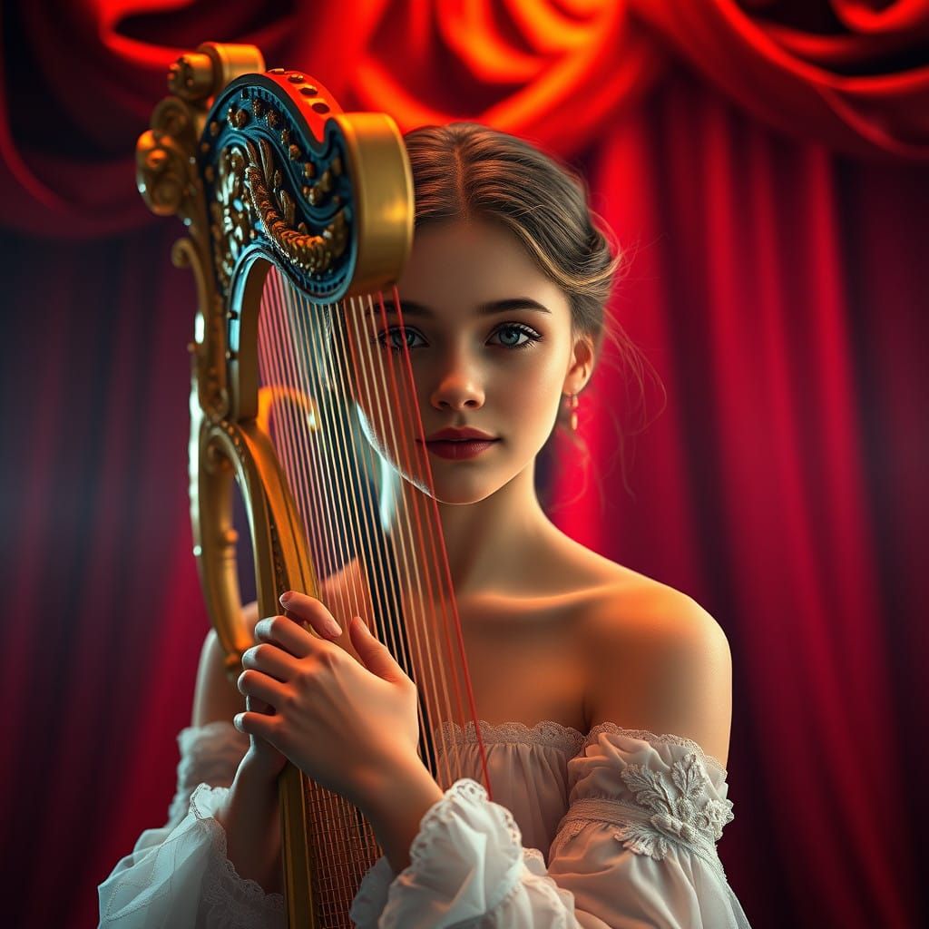Girl with the harp   by @Cowsie