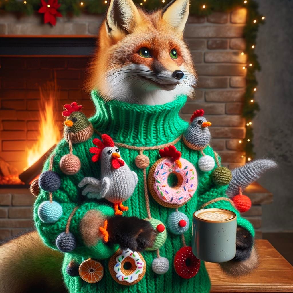 Ugly Christmas chicken donut sweater  by @Tiny Pearl Cat