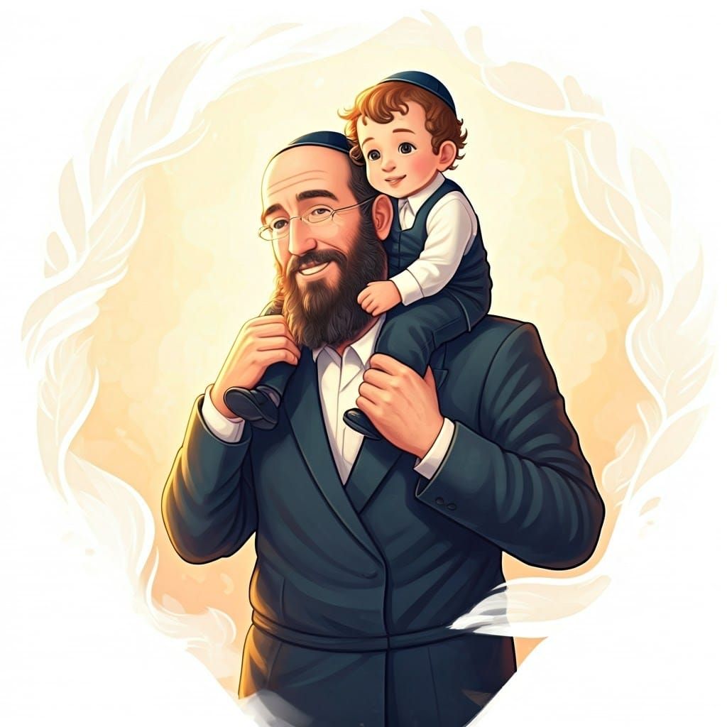 Joyful Father and Child Illustration in Digital Style