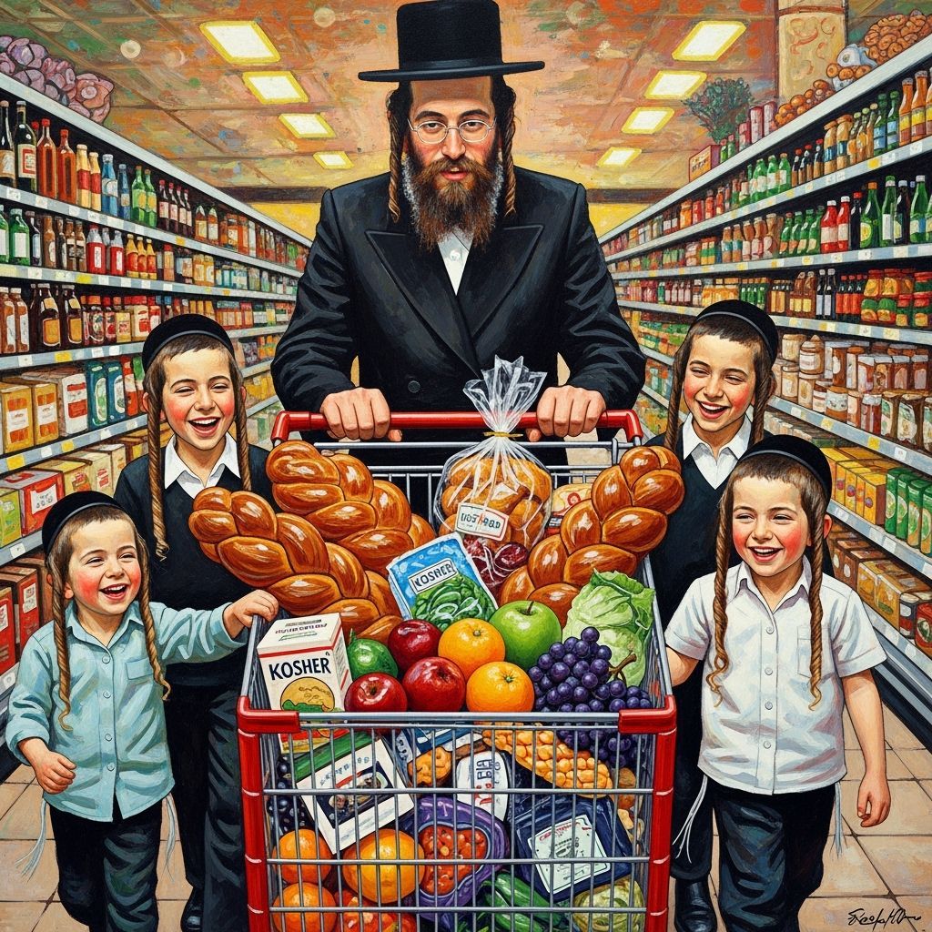Hasidic Family Shopping Trip in Rockwell Style
