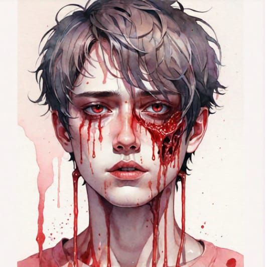Bloody boy with bloody face