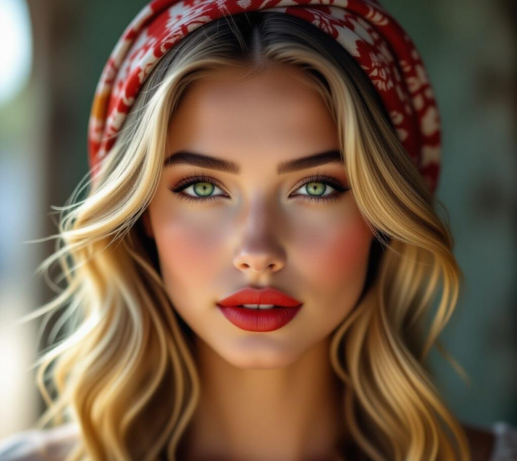 Blonde Girl with Green Eyes, Hyperrealistic Portrait