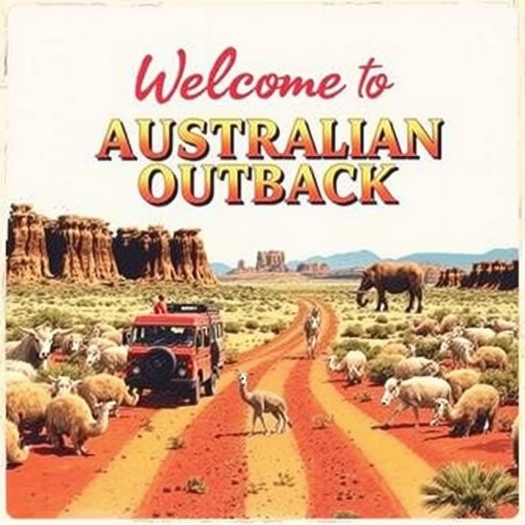 80s tourist welcome poster to Australian Outback