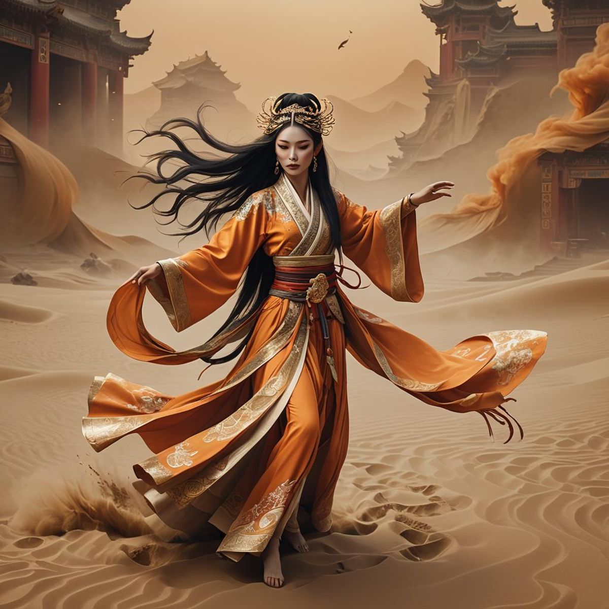 Long Hair, Beautiful Dancer. Elegant Robes Of A Xianxia Dancer Girl In 