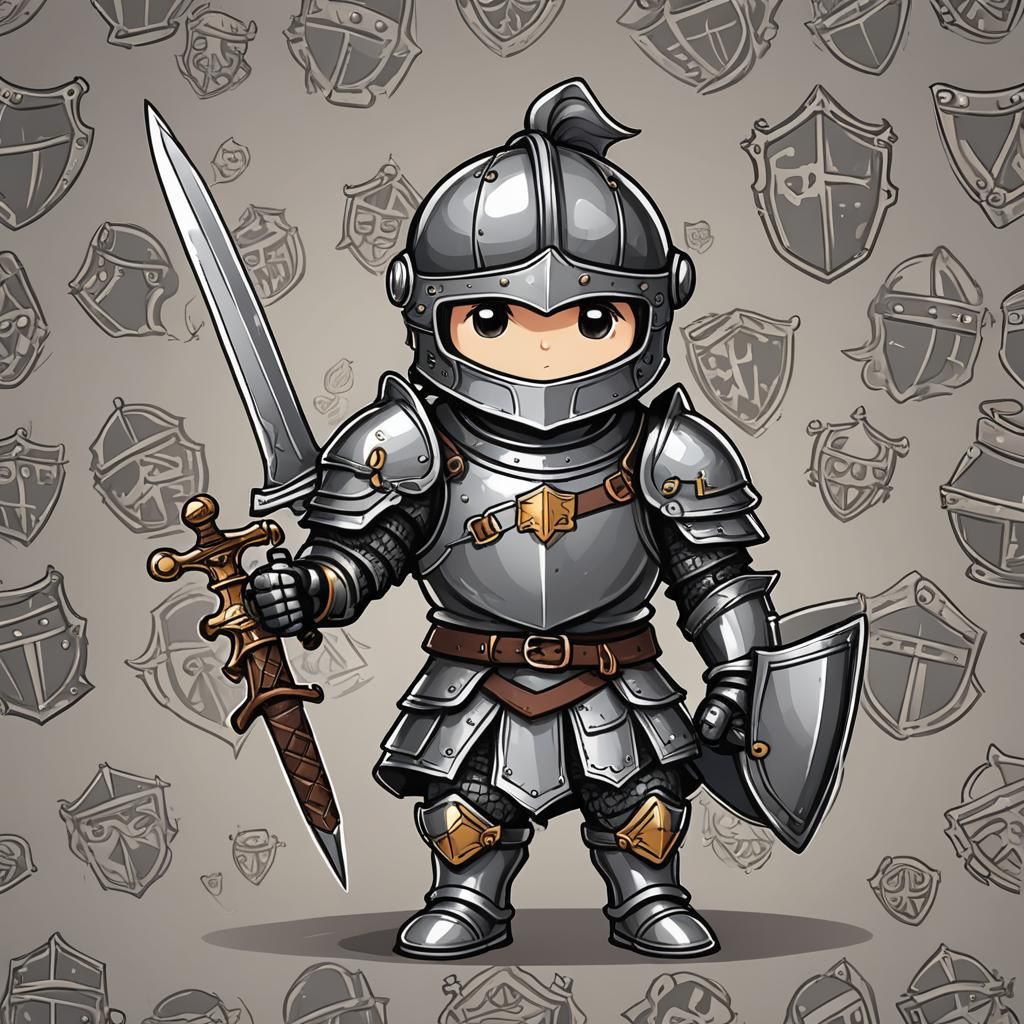 a cute chibi knight in armor cartoon