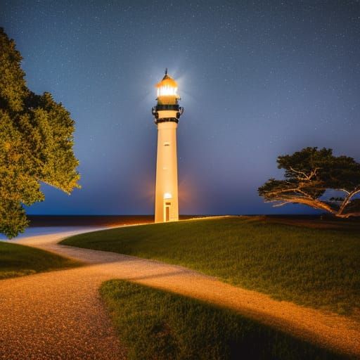 Ultrarealistic starry night sky and lighthouse at night Professional