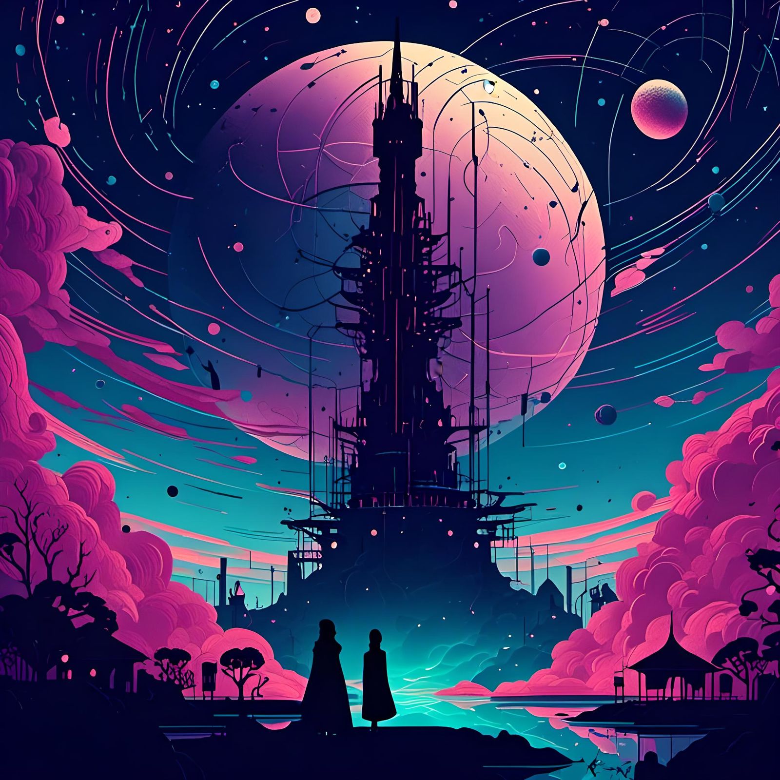 Science Fiction Cityscape in Starry Night Colors