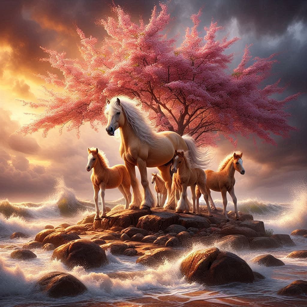 Palomino and her foals