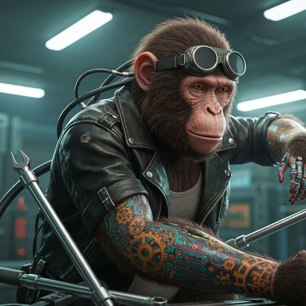 Hyperrealistic  Cyborg Monkey Mechanic Tattoo