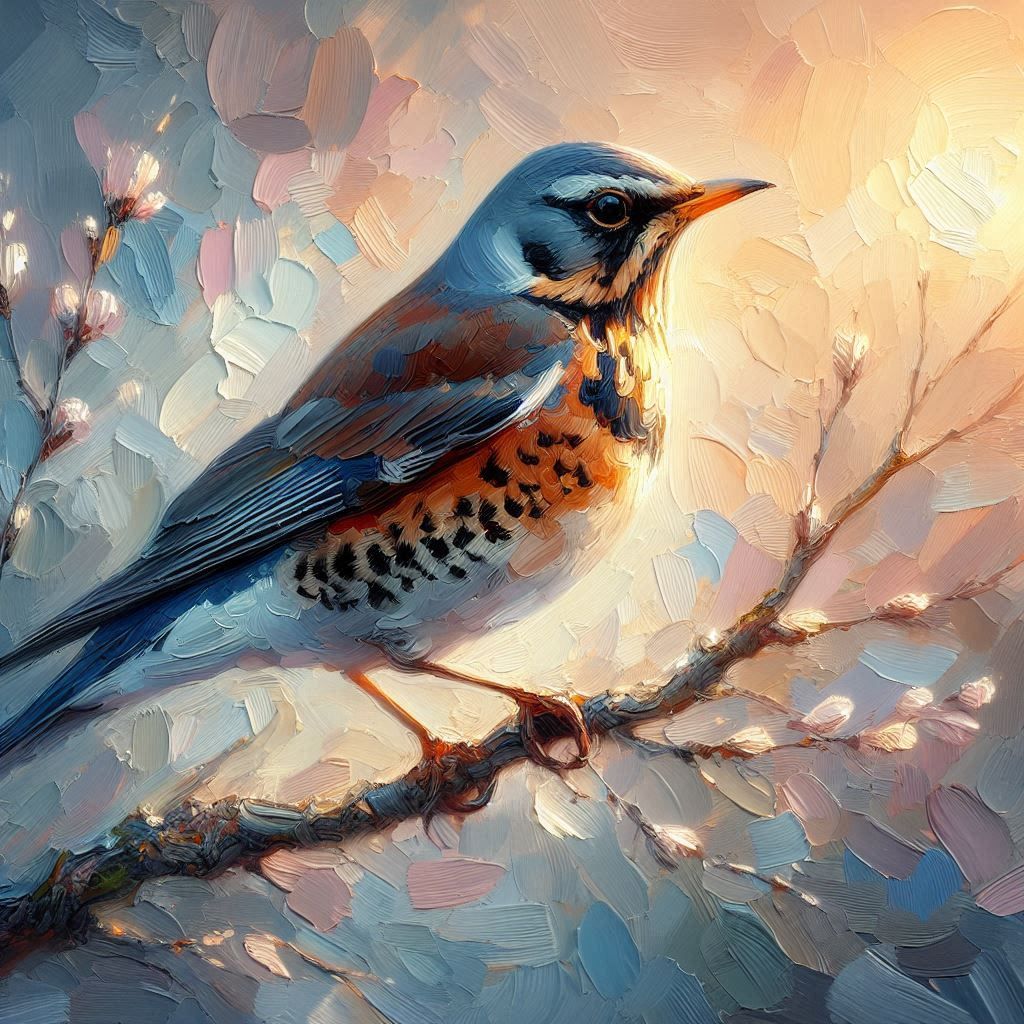 Fieldfare In The Pale Winter Sun