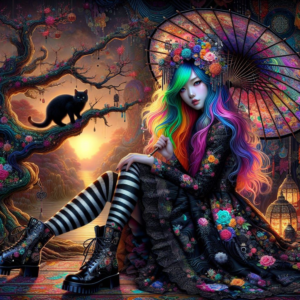 DALLE Goth Woman with Umbrella