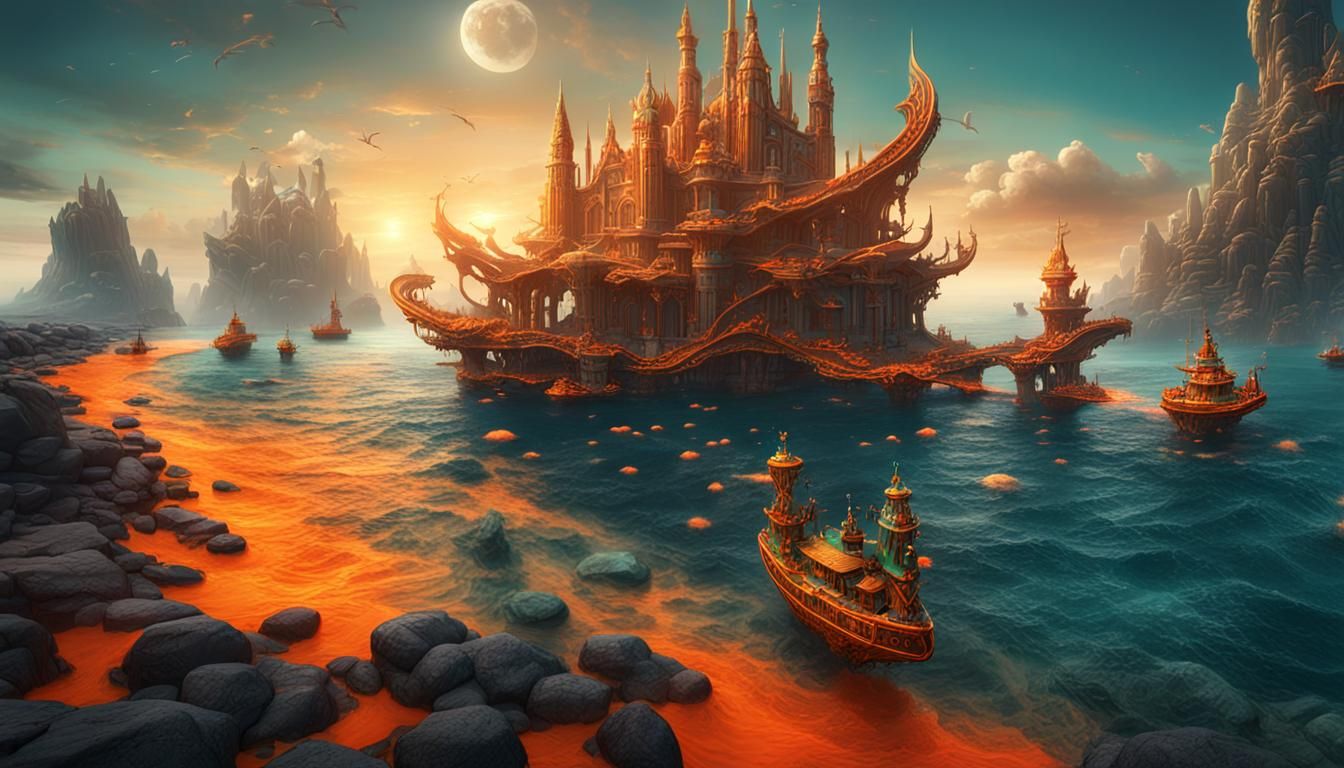 schöne alienfrauen  tauchen im meer ,türkis,orange, gelbim