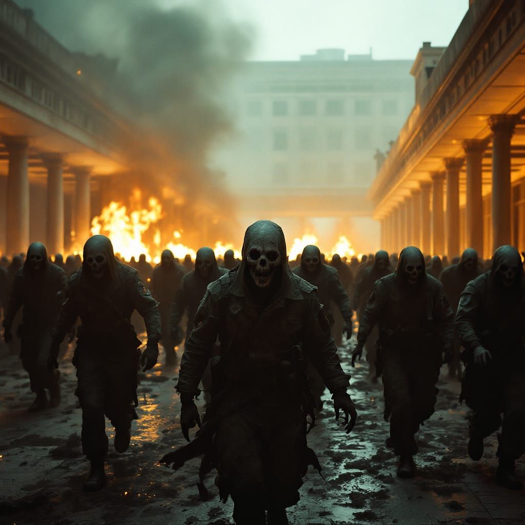 He creates an image in which we see Palazzo Terragni in Lissone invaded by zombies dressed as American soldiers. In the background there are...
