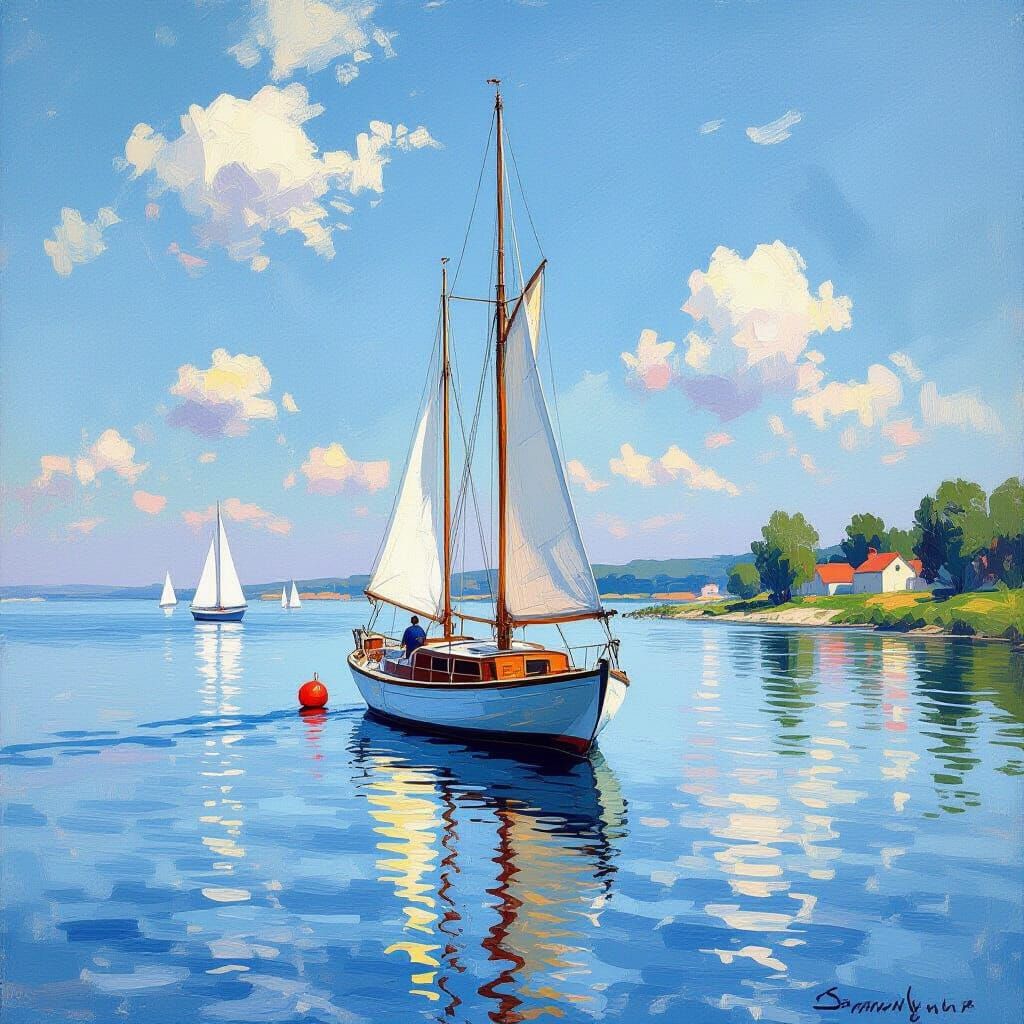 Impressionistic Seascape with Sailboat in Digital Art Style