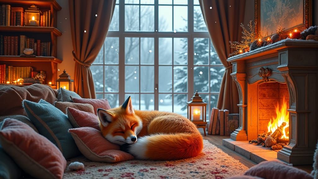 Fox Relaxing in Lavish Winter Wonderland