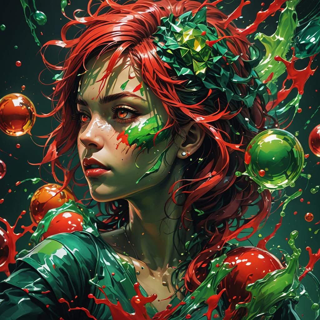High contrast, vivid colors. red and green Female sprite. wa...